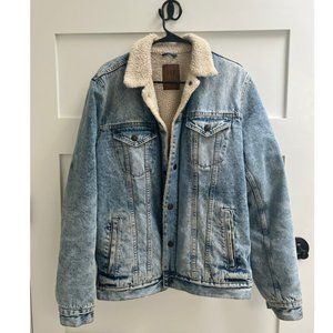 GAP Men's Denim Jacket Sherpa Lined Medium TALL
